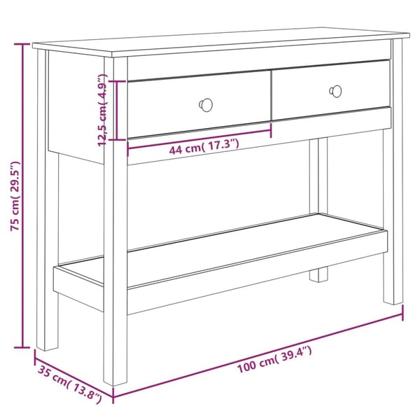 vidaXL konsolbord 100x35x75 cm massivt fyrretræ hvid