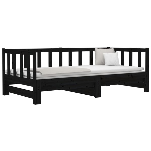 vidaXL Uttrekkbar dagseng svart 2x(90x190) cm heltre furu