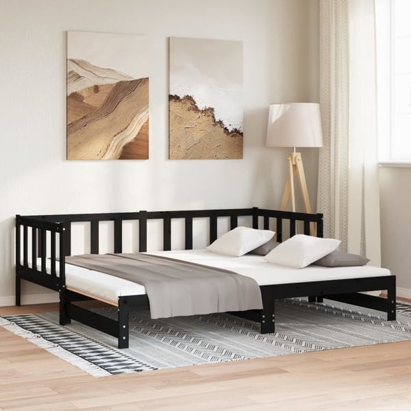 vidaXL Uttrekkbar dagseng svart 2x(90x190) cm heltre furu