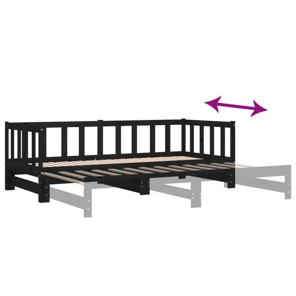 vidaXL Uttrekkbar dagseng svart 2x(90x190) cm heltre furu