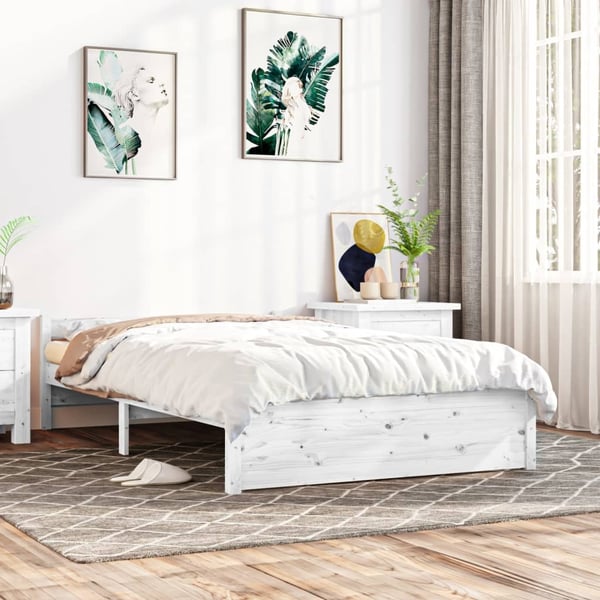 vidaXL Sengeramme hvit heltre 135x190 cm Double