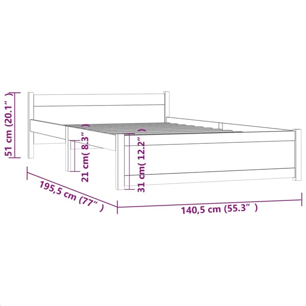 vidaXL Sengeramme hvit heltre 135x190 cm Double