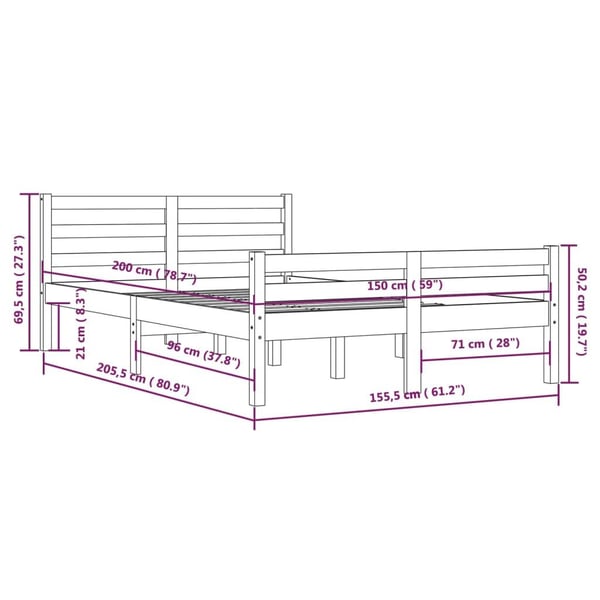 vidaXL Sengeramme hvit heltre 150x200 cm King Size