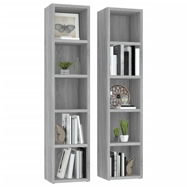 vidaXL CD-skap 2 stk grå sonoma 21x16x93,5 cm konstruert tre