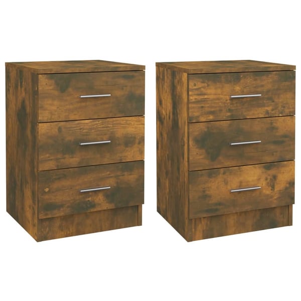 vidaXL sengeborde 2 stk. 38x35x56 cm konstrueret træ røget egetræ