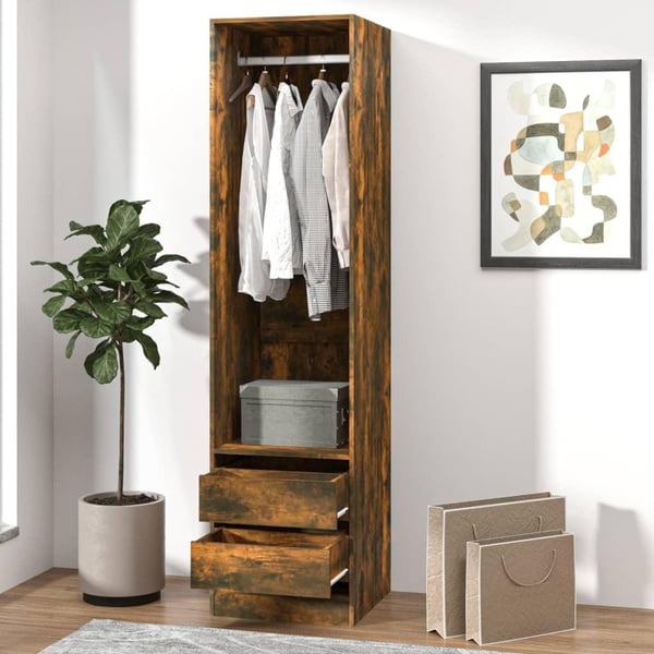 vidaXL Garderobe med skuffer røkt eik 50x50x200 cm konstruert tre