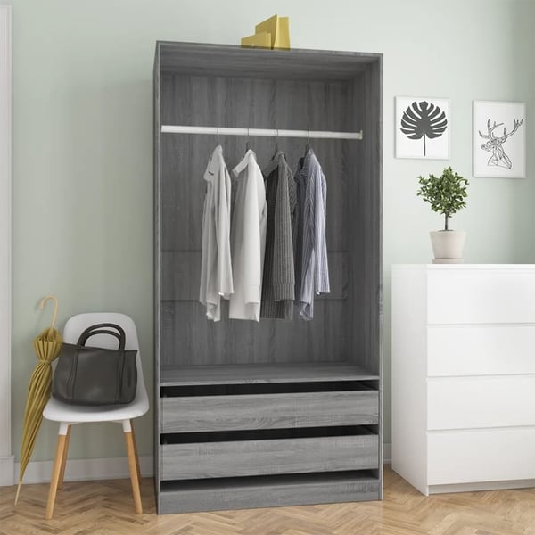 vidaXL Garderobe grå sonoma 100x50x200 cm konstruert tre