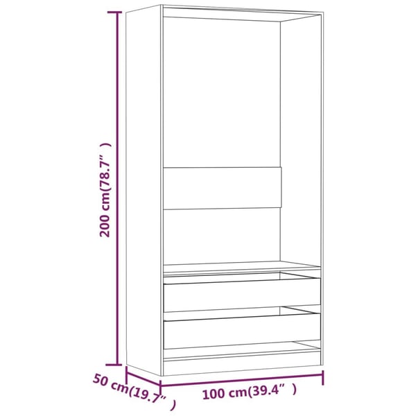 vidaXL Garderobe grå sonoma 100x50x200 cm konstruert tre