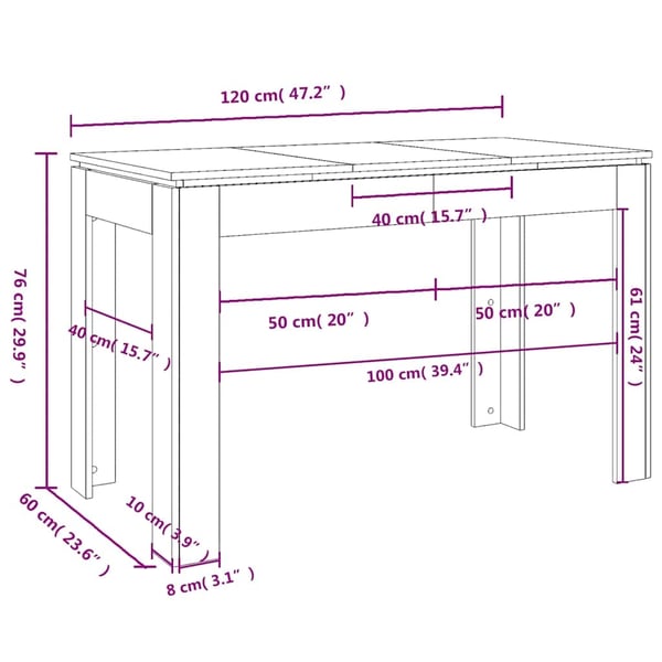 vidaXL Spisebord grå sonoma 120x60x76 cm konstruert tre