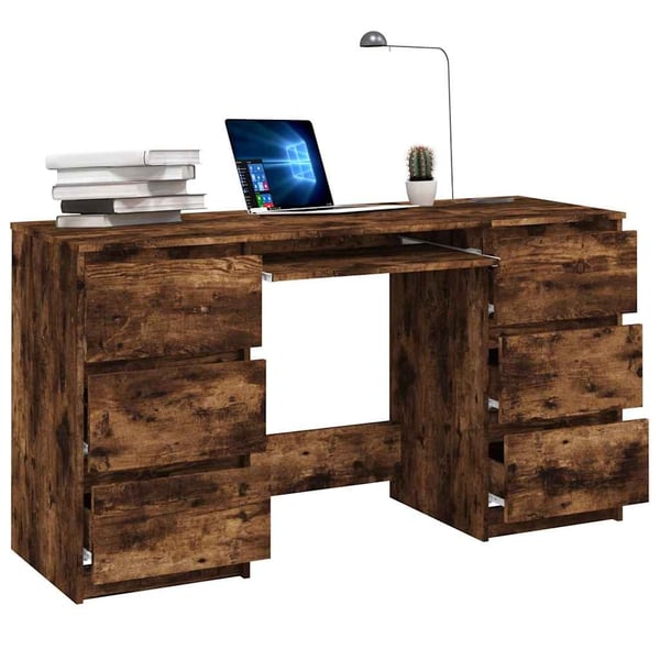 vidaXL skrivebord 140x50x77 cm konstrueret træ røget egetræsfarve