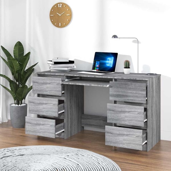 vidaXL Skrivebord grå sonoma 140x50x77 cm konstruert tre