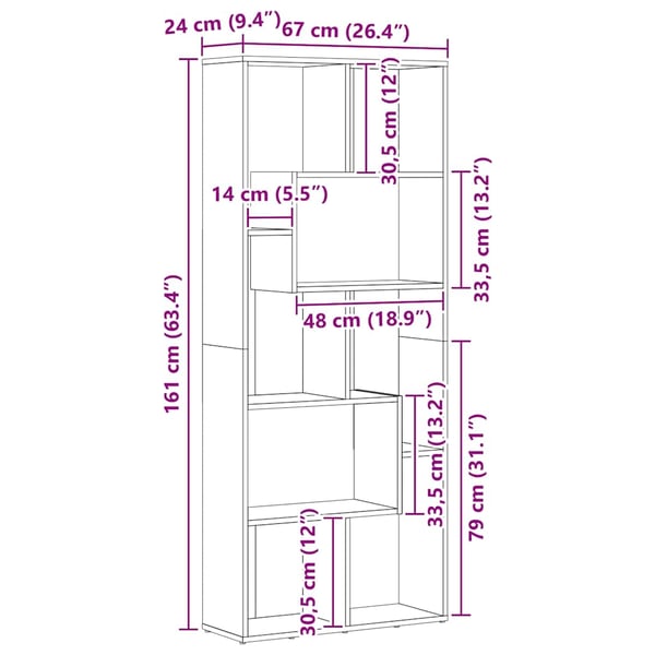 vidaXL Bokhylle røkt eik 67x24x161 cm konstruert tre