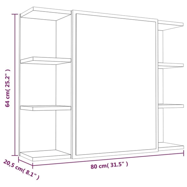 vidaXL Baderomsskap med speil røkt eik 80x20,5x64 cm konstruert tre