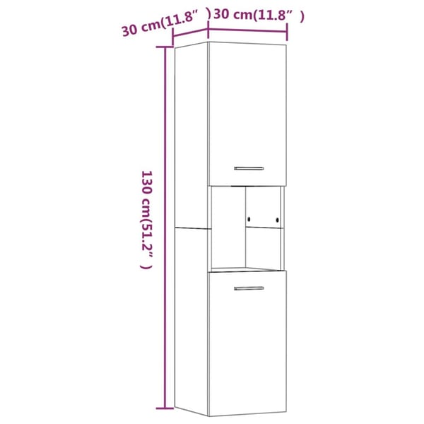 vidaXL Baderomsskap røkt eik 30x30x130 cm konstruert tre