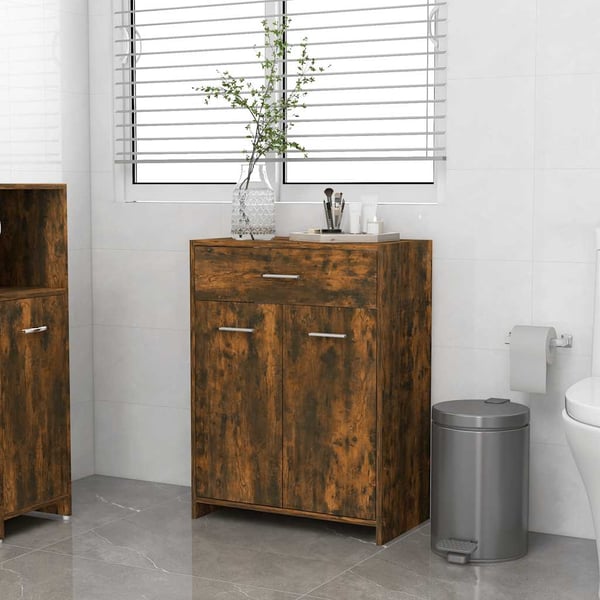 vidaXL badeværelsesskab 60x33x80 cm konstrueret træ røget egetræ