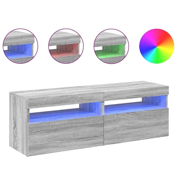 vidaXL TV-benker 2 stk med LED-lys grå sonoma 60x35x40 cm