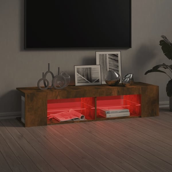 vidaXL TV-benk med LED-lys røkt eik 135x39x30 cm