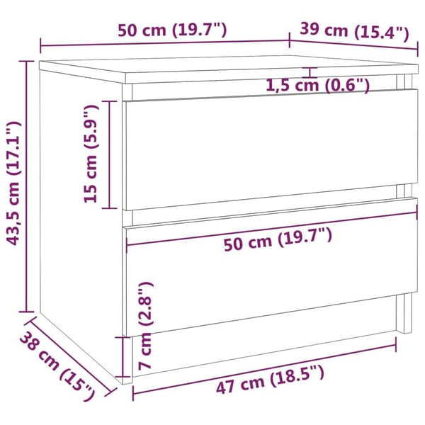 vidaXL Nattbord 2 stk røkt eik 50x39x43,5 cm konstruert tre