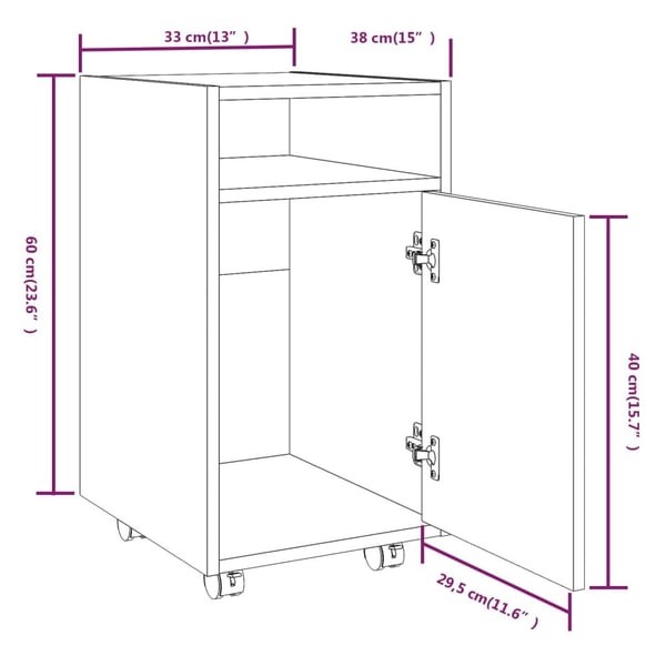 vidaXL Sideskap med hjul brun eik 33x38x60 cm konstruert tre