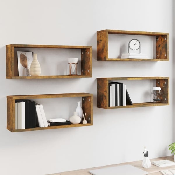 vidaXL Vegghyller kube 4 stk røkt eik 60x15x23 cm konstruert tre