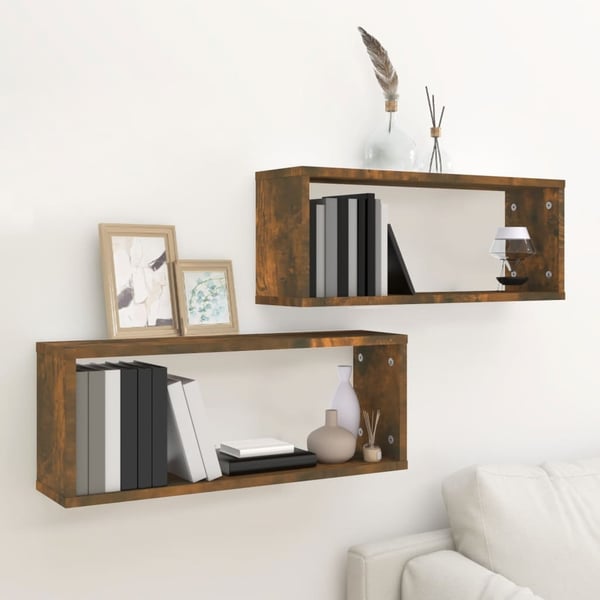 vidaXL Vegghyller kube 2 stk røkt eik 60x15x23 cm konstruert tre