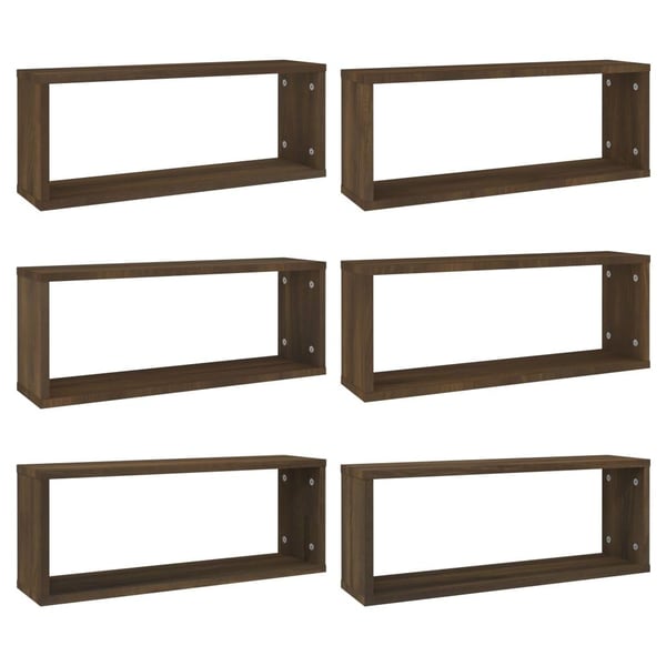 vidaXL væghylder 6 stk. 60x15x23 cm konstrueret træ brun egetræ