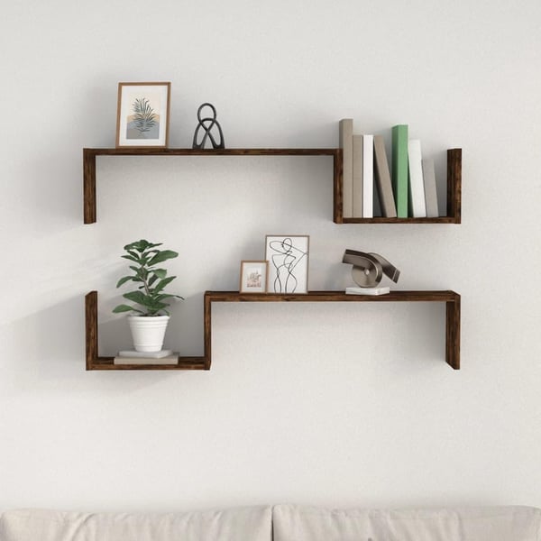 vidaXL Vegghyller 2 stk røkt eik 100x15x20 cm konstruert tre