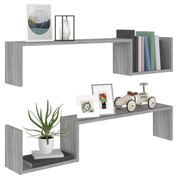 vidaXL Vegghyller 2 stk grå sonoma 100x15x20 cm konstruert tre