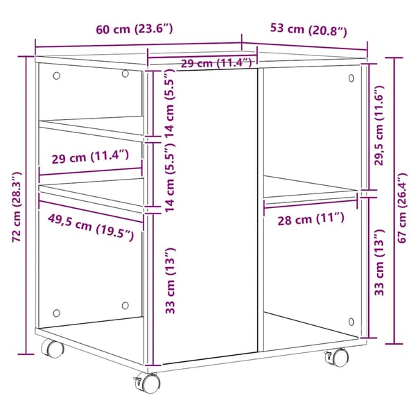 vidaXL Rulleskap brun eik 60x53x72 cm konstruert tre