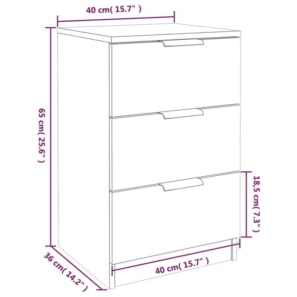 vidaXL Yöpöydät 2 kpl harmaa Sonoma 40x36x65 cm