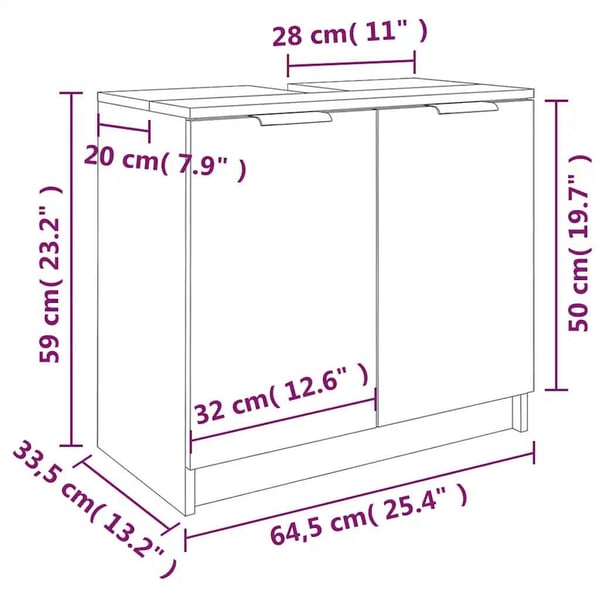 vidaXL Baderomsskap grå sonoma eik 64,5x33,5x59 cm konstruert tre