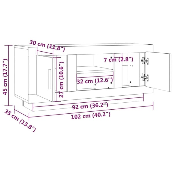 vidaXL TV-benk grå sonoma 102x35x45 cm konstruert tre
