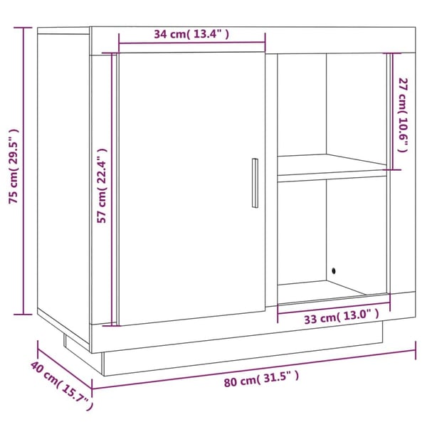 vidaXL skænk 80x40x75 cm røget egetræsfinish