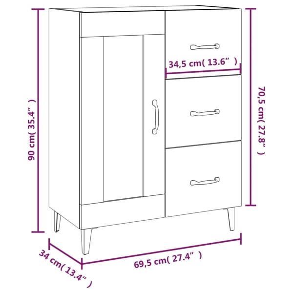 vidaXL Skjenk grå sonoma 69,5x34x90 cm konstruert tre
