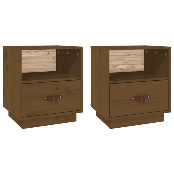 vidaXL Nattbord 2 stk honningbrun 40x34x45 cm heltre furu