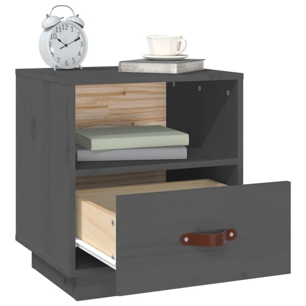 vidaXL Nattbord 2 stk grå 40x34x45 cm heltre furu