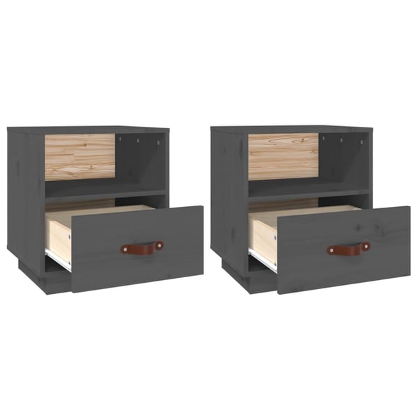 vidaXL Nattbord 2 stk grå 40x34x45 cm heltre furu