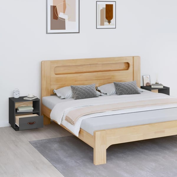 vidaXL Nattbord 2 stk grå 40x34x45 cm heltre furu