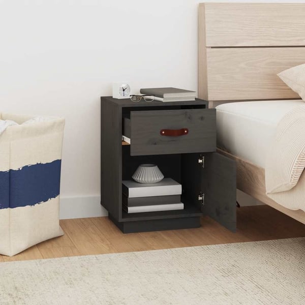 vidaXL Nattbord 2 stk grå 40x34x55 cm heltre furu