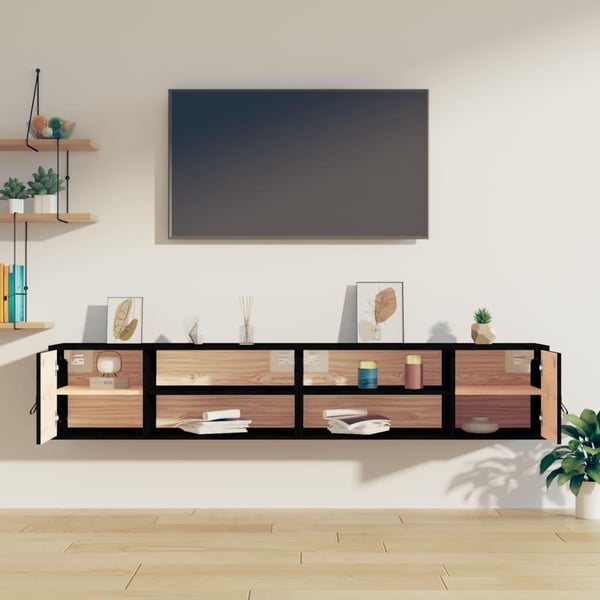 vidaXL Veggskap 2 stk svart 80x30x30 cm heltre furu