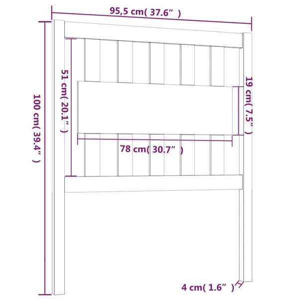 vidaXL Sengegavl grå 95,5x4x100 cm heltre furu