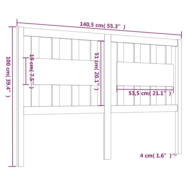 vidaXL Sengegavl hvit 140,5x4x100 cm heltre furu