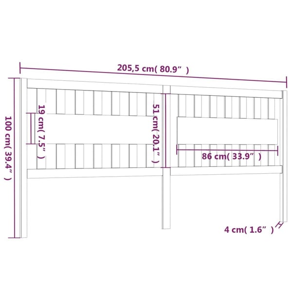 vidaXL Sengegavl svart 205,5x4x100 cm heltre furu