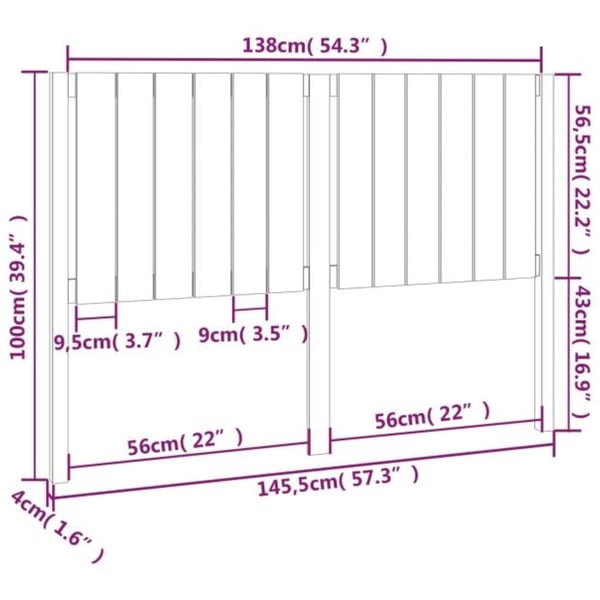 vidaXL Sengegavl svart 145,5x4x100 cm heltre furu