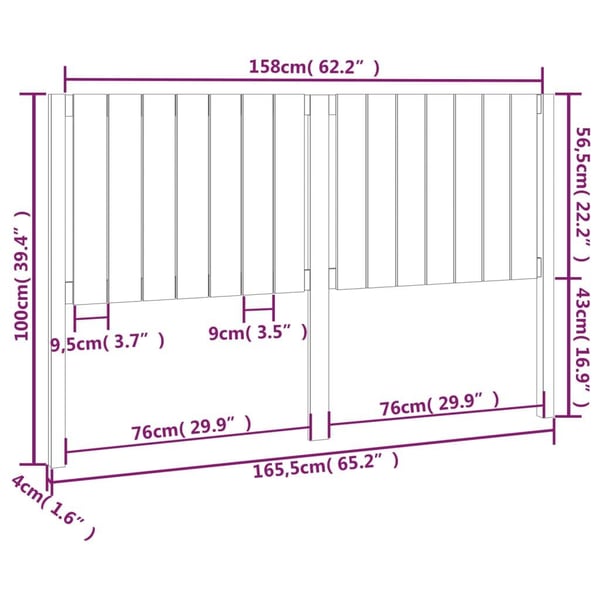 vidaXL sengegærde 165,5x4x100 cm massivt fyrretræ