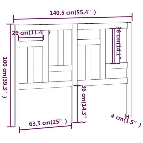 vidaXL Sengegavl 140,5x4x100 cm heltre furu