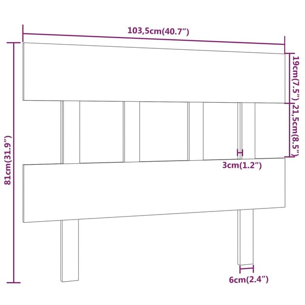 vidaXL Sengegavl svart 103,5x3x81 cm heltre furu
