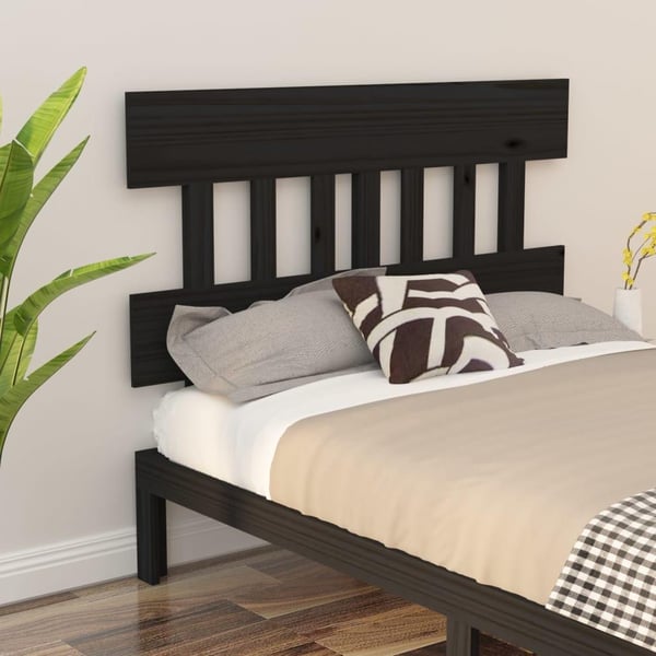 vidaXL Sengegavl svart 123,5x3x81 cm heltre furu