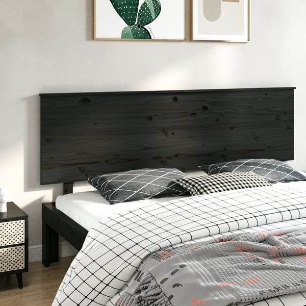 vidaXL sengegærde 204x6x82,5 cm massivt fyrretræ sort