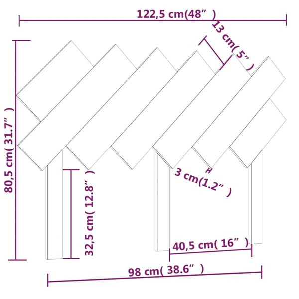 vidaXL Sengegavl hvit 122,5x3x80,5 cm heltre furu